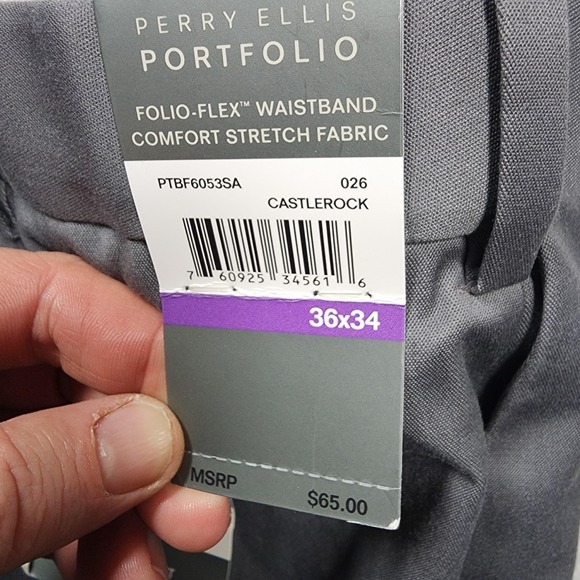 Perry Ellis Portfolio Pants Mens 36x34 Gray Premium Flex‎ Twill Dress Slacks - Picture 7 of 10